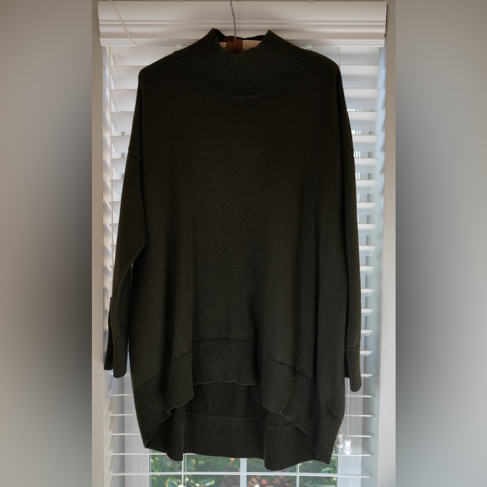 Women’s Eileen Fisher Merino Wool Mockneck Sweater Military Green